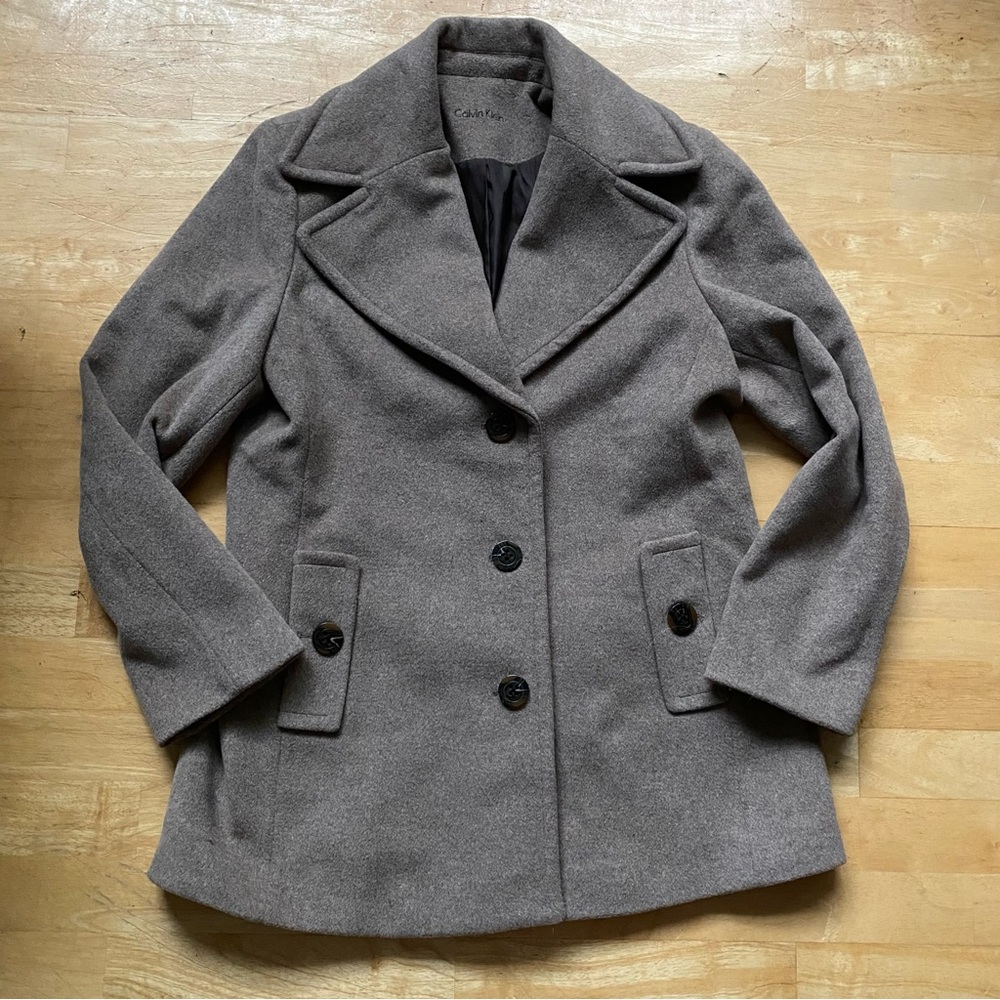 Calvin Klein Taupe Womens Wool Pea Coat Size Large